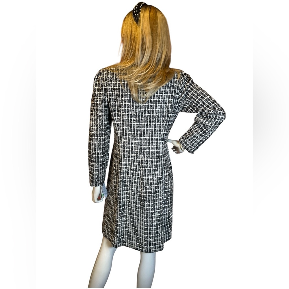 Taylor Black & White Tweed Long-Sleeve Button Front Dress - Picture 5 of 10